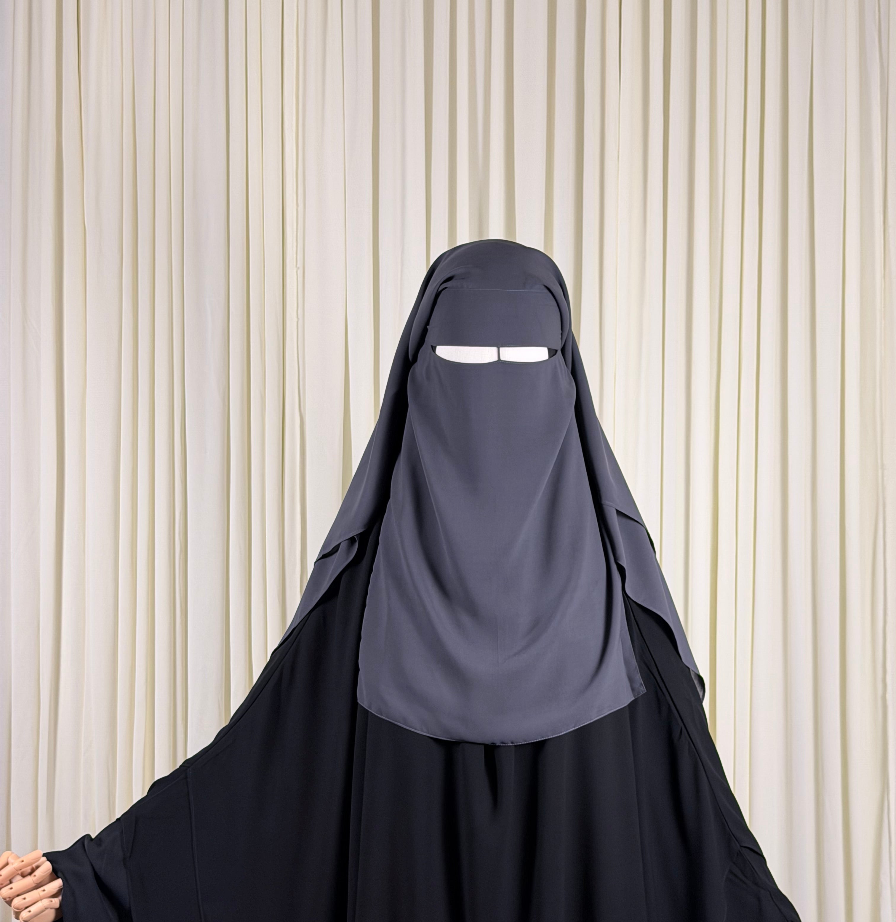 Three Layer Niqab | Medium - Grey