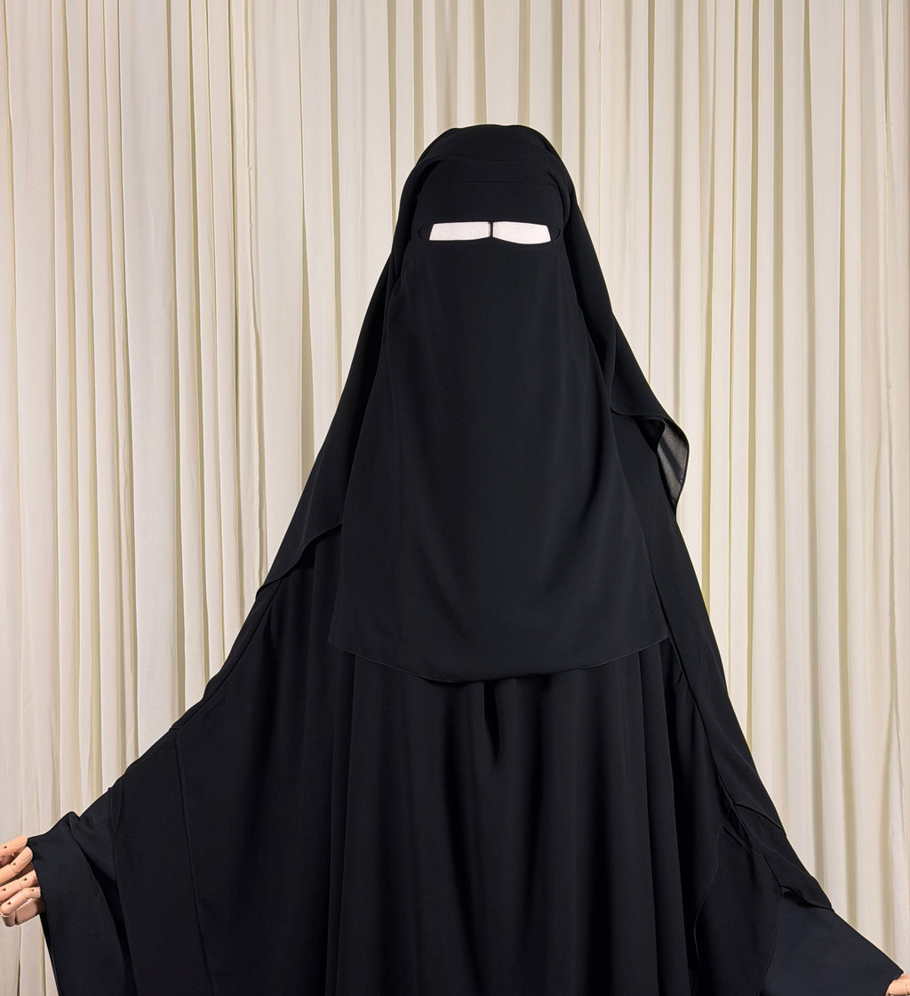 Three Layer Niqab | Medium - Black