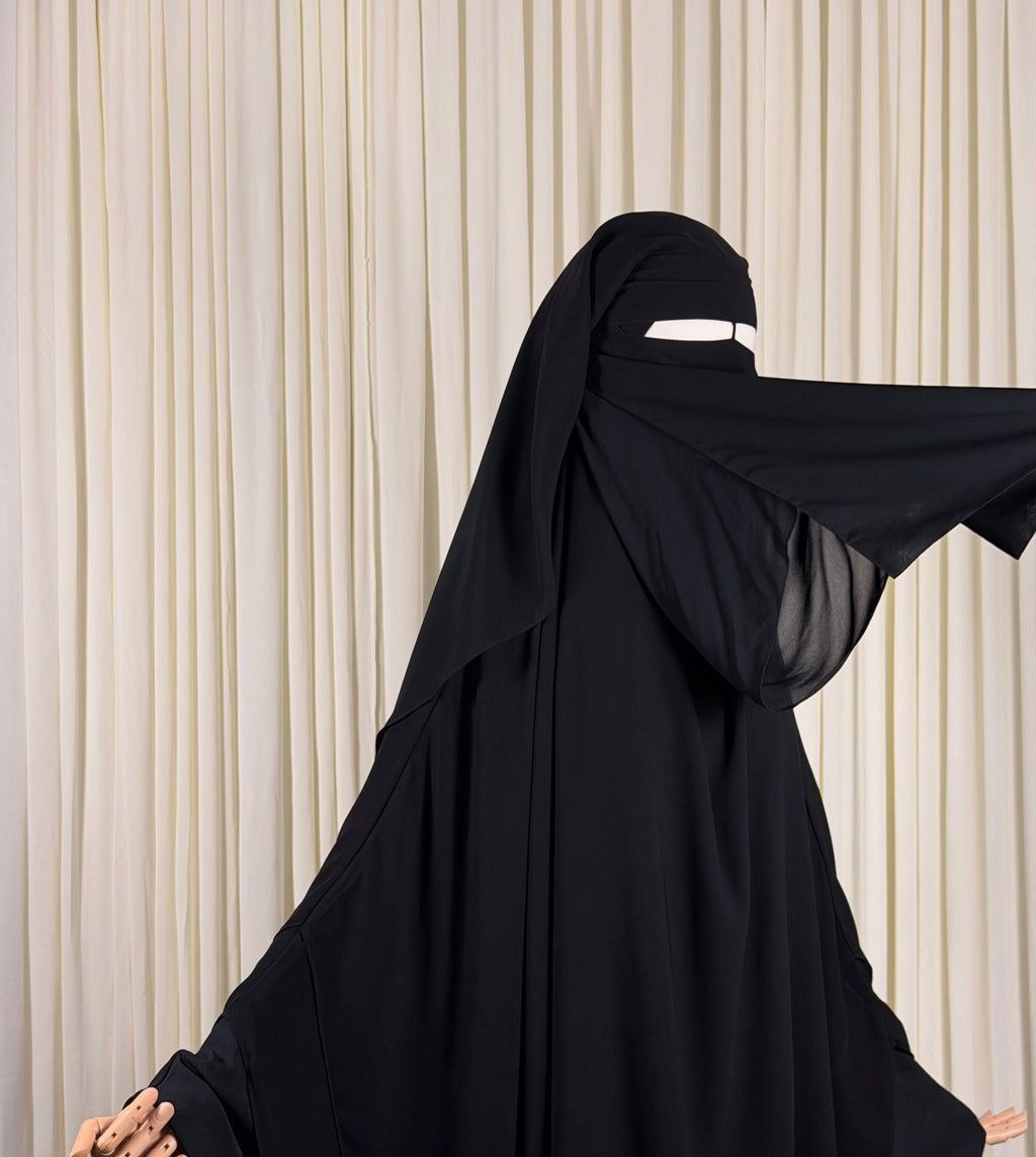 Three Layer Niqab | Medium - Black